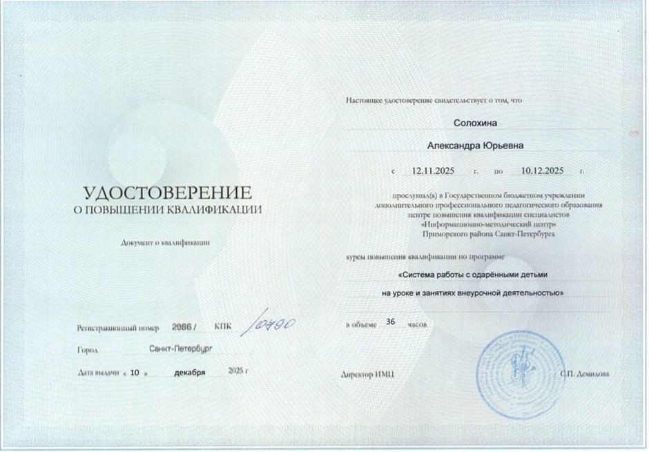 Солохина Александра Юрьевна 2025-2026